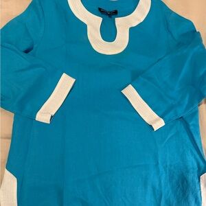 Jones New York Turquoise and White long sleeve tunic 100% linen